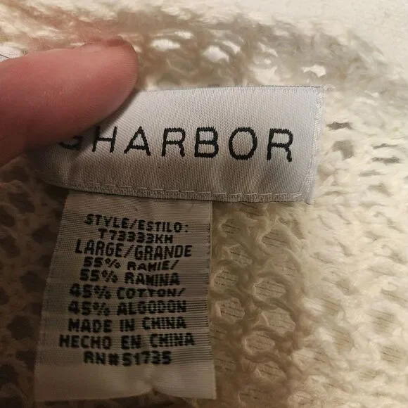 Sag Harbor L Crochet Knit Cardigan Scalloped Trim Cream Ivory Cottagecore Boho - Picture 6 of 11